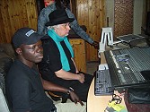 Hasse with technician Moussa Diagne at Mobil Sound Studios in Dakar